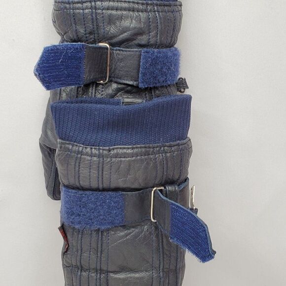 Vintage Kombi Leather Insulated Mittens Gloves Ladies Medium Navy Blue - Picture 4 of 6